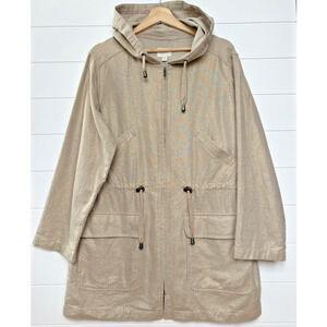 J Jill Linen Cotton Utility Jacket Champagne Gold Metallic Shimmer Hood Size MP